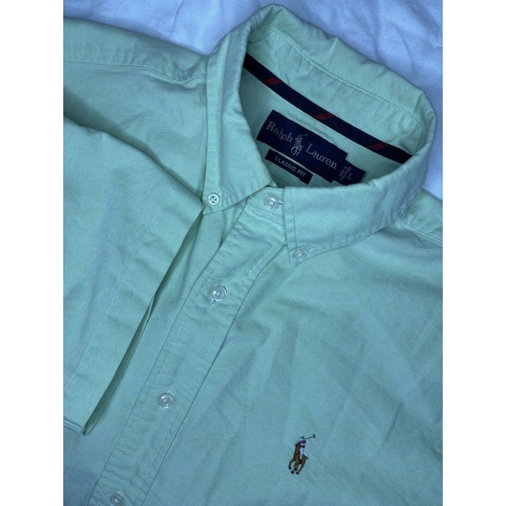 Ralph Lauren Classic Fit Men's Large Green Short Sleeve Button Down‎ Flesh Pony